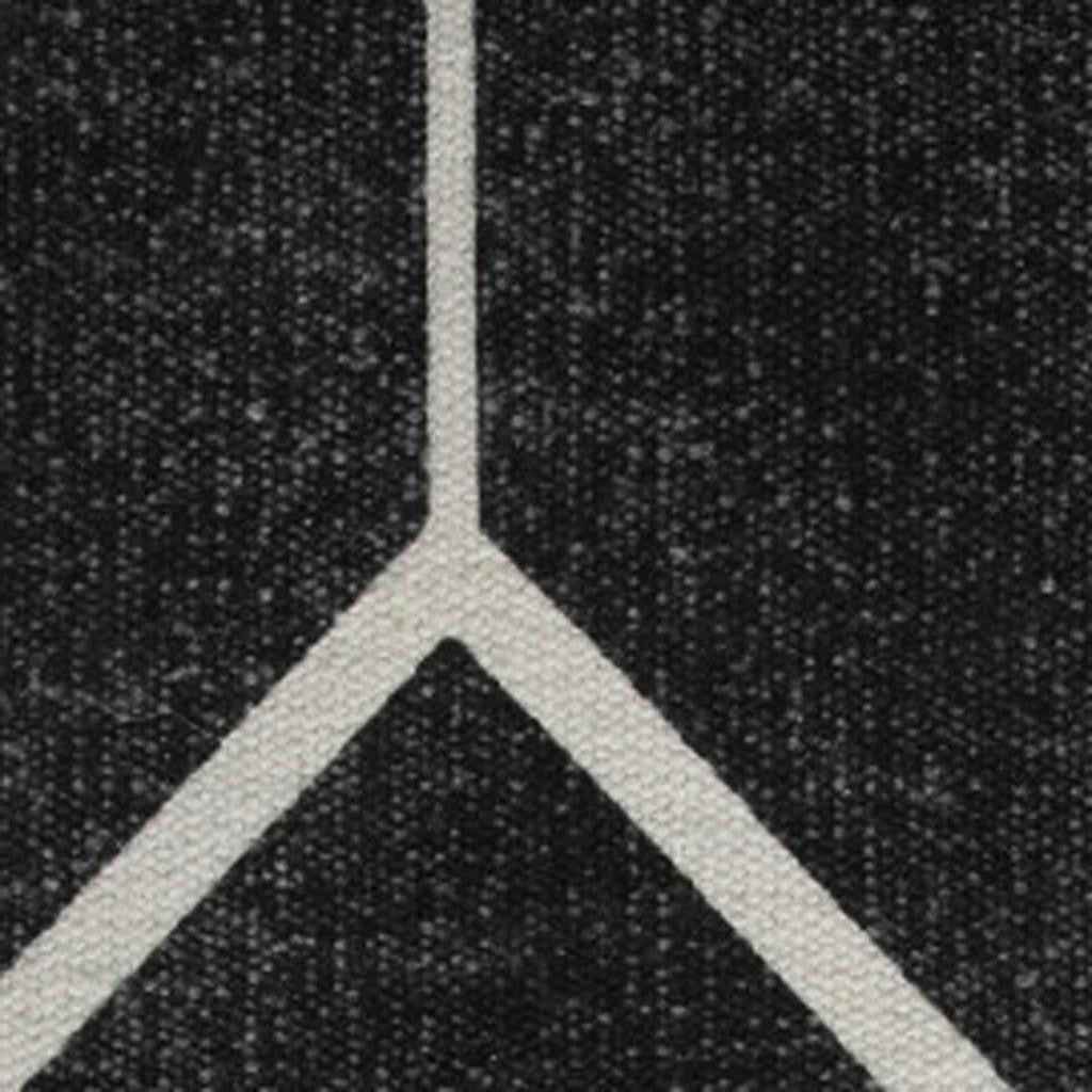 18" Black Cotton Geometric Pouf Ottoman