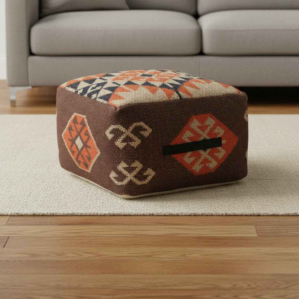 18" Brown Tribal Pouf Ottoman