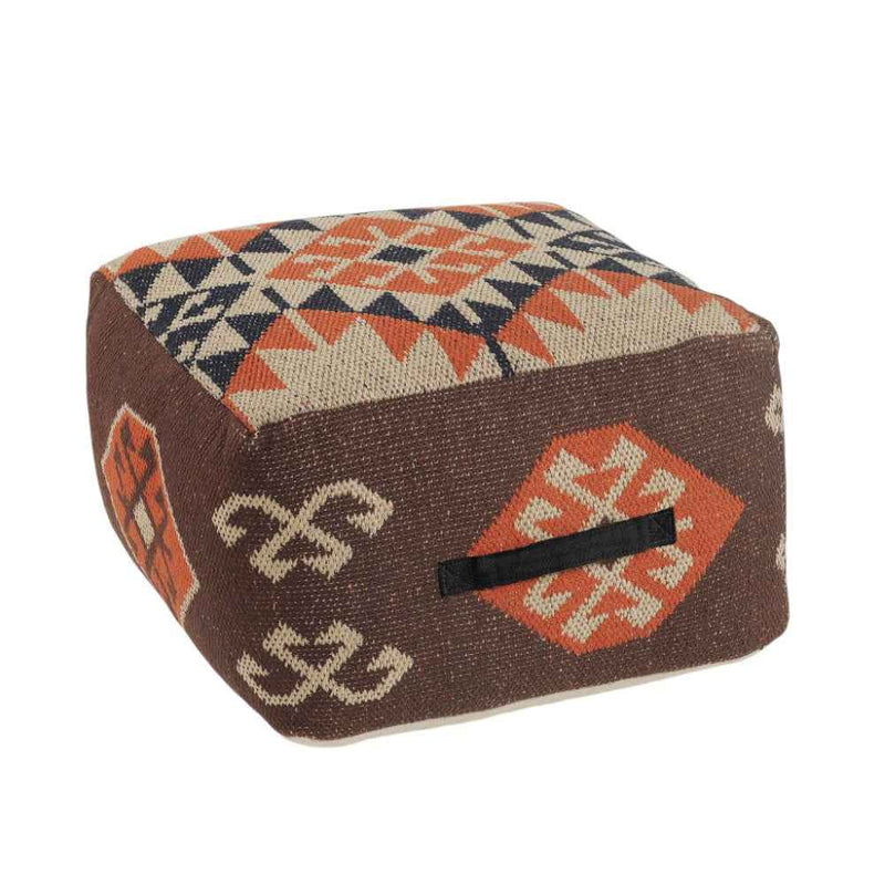 18" Brown Tribal Pouf Ottoman