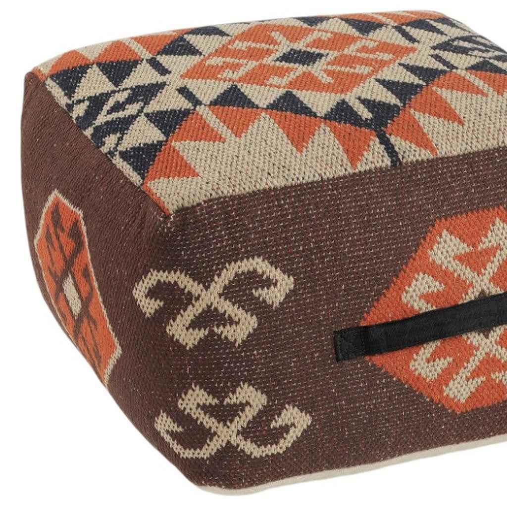 18" Brown Tribal Pouf Ottoman