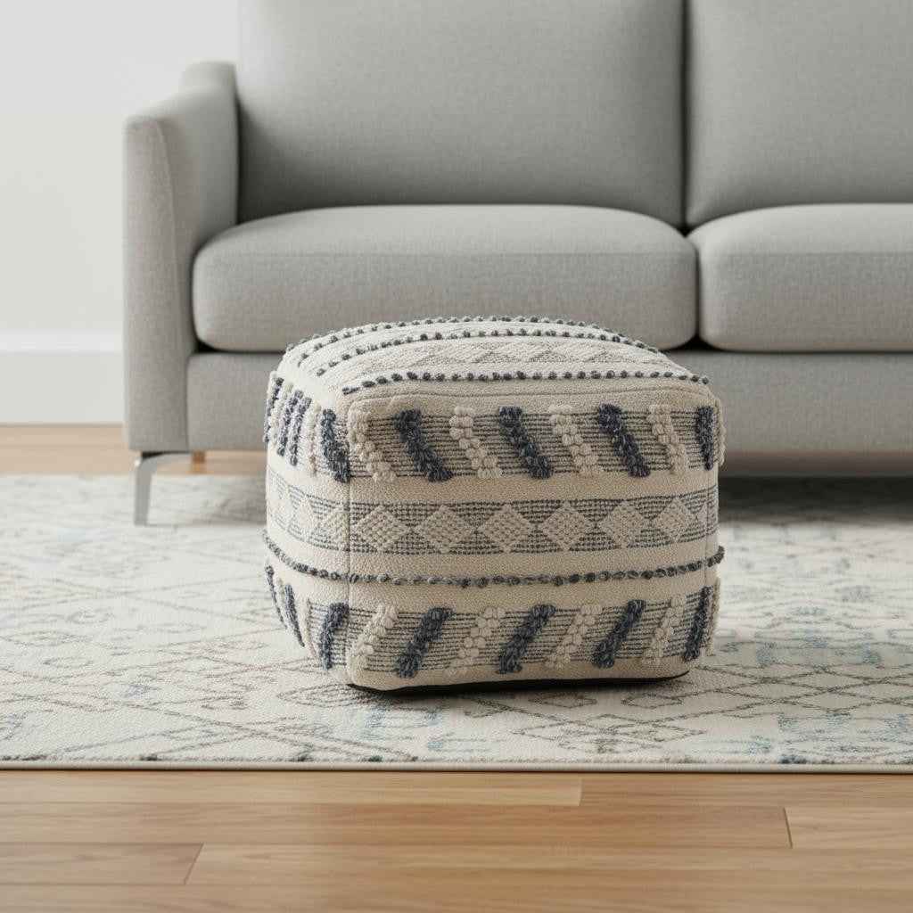 18" Blue Striped Pouf Ottoman