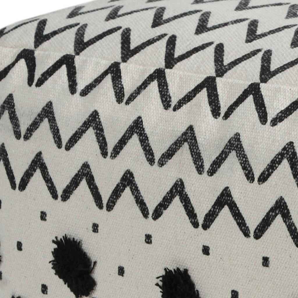 18" White Cotton Chevron Pouf Ottoman