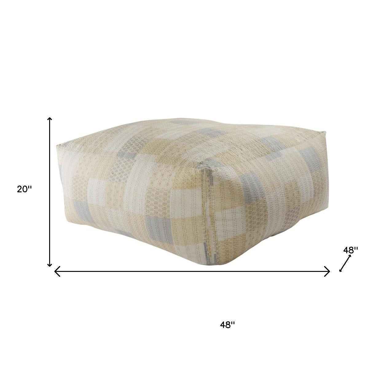 48" Cream Cotton Patchwork Pouf Ottoman