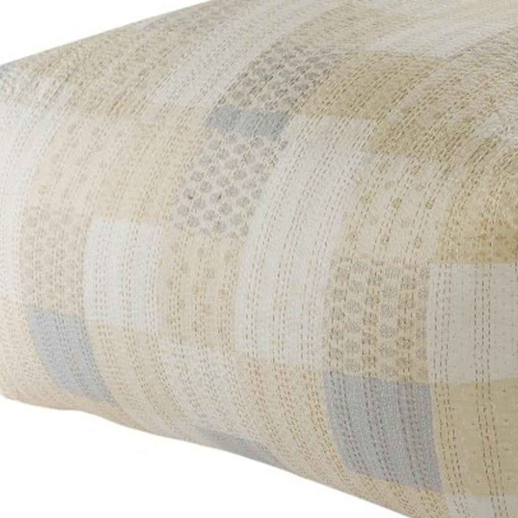 48" Cream Cotton Patchwork Pouf Ottoman