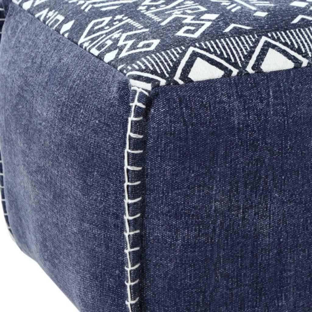 18" Blue Cotton Geometric Pouf Ottoman