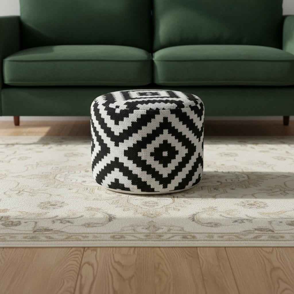18" Black Cylinder Geometric Pouf Ottoman