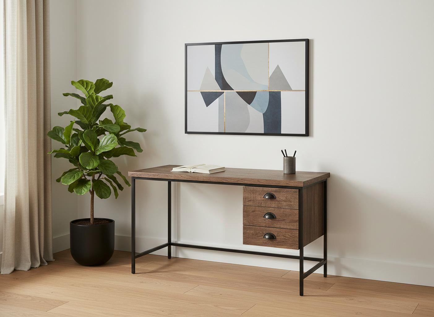 24" Brown and Black Computer Desk With Three Drawers - GreatEagleInc