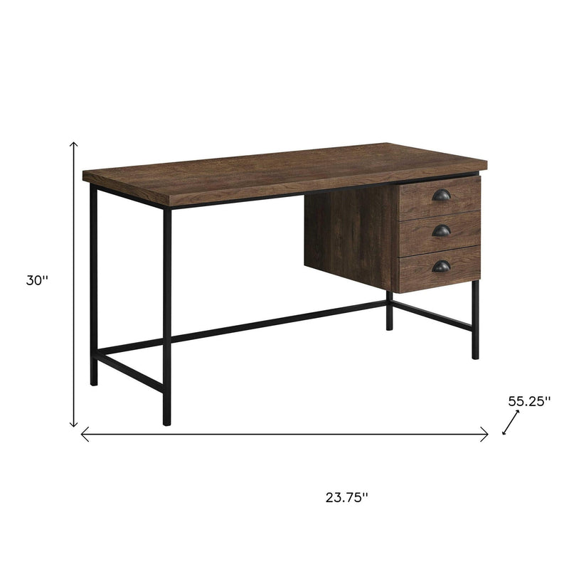 24" Brown and Black Computer Desk With Three Drawers - GreatEagleInc