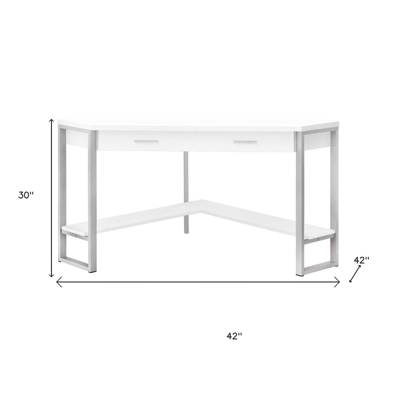 42" White and Silver Corner Computer Desk - GreatEagleInc