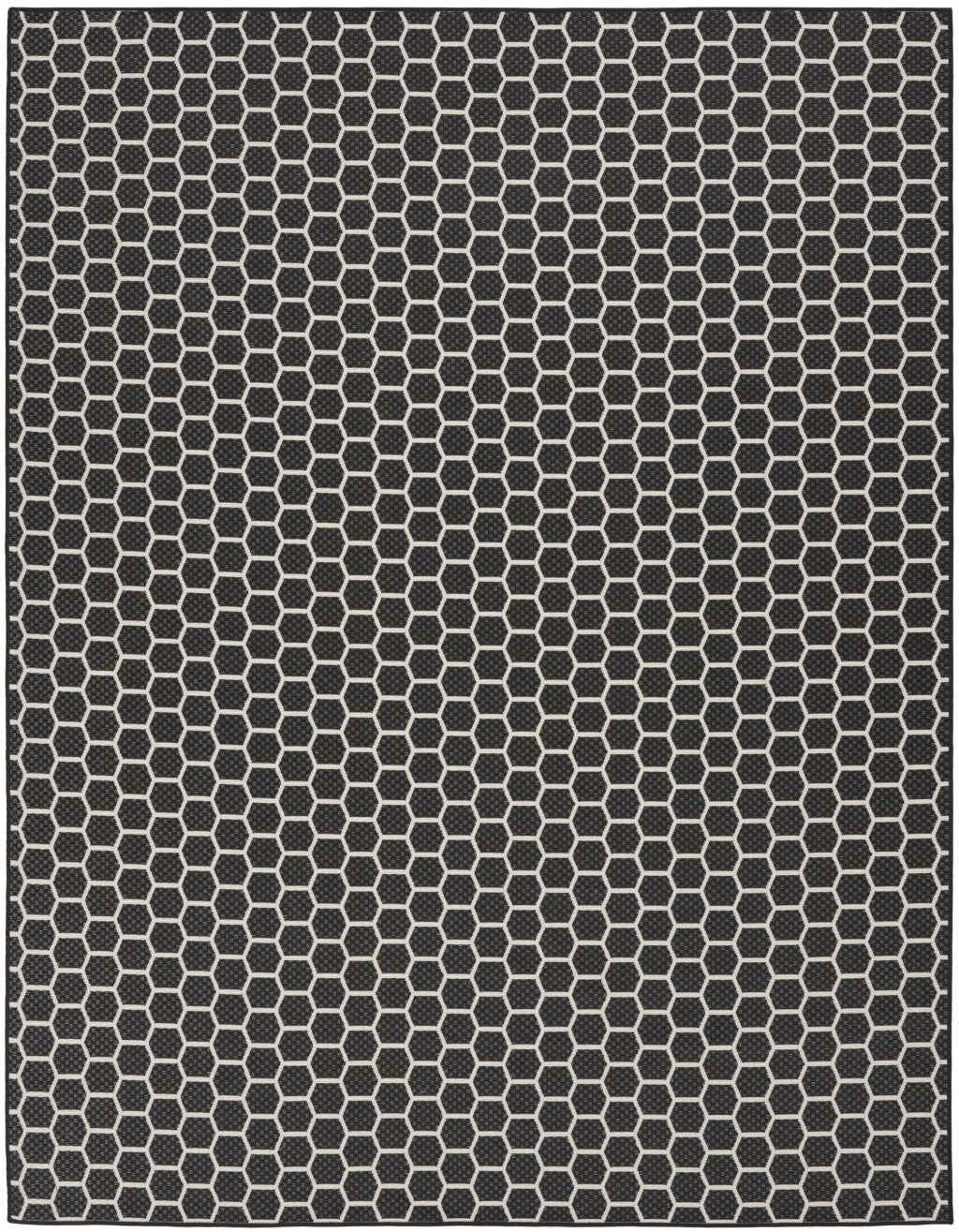 8' X 10' Black And Ivory Geometric Indoor Outdoor Area Rug