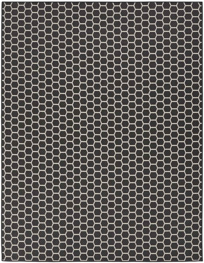 8' X 10' Black And Ivory Geometric Indoor Outdoor Area Rug
