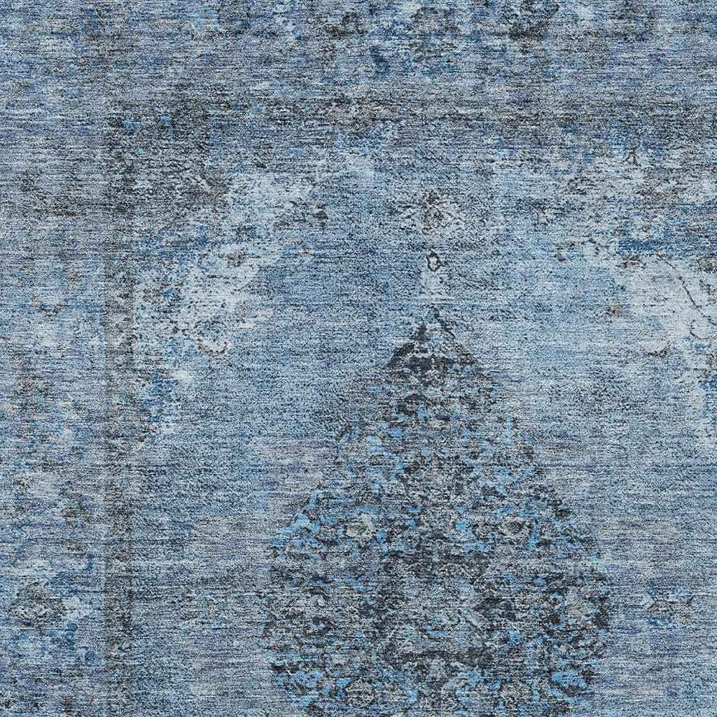 3' X 5' Denim Blue And Gray Medallion Washable Indoor Outdoor Area Rug