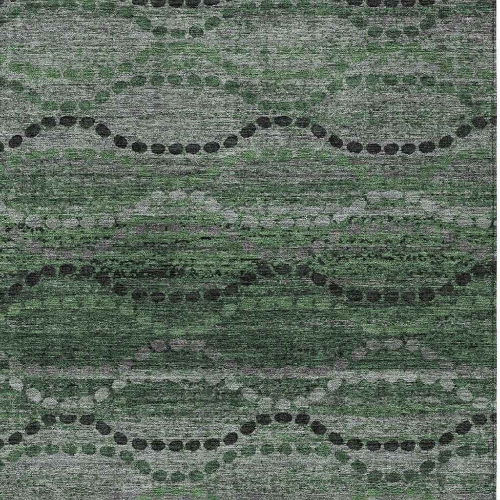 5' X 8' Olive Green And Gray Ogee Washable Indoor Outdoor Area Rug