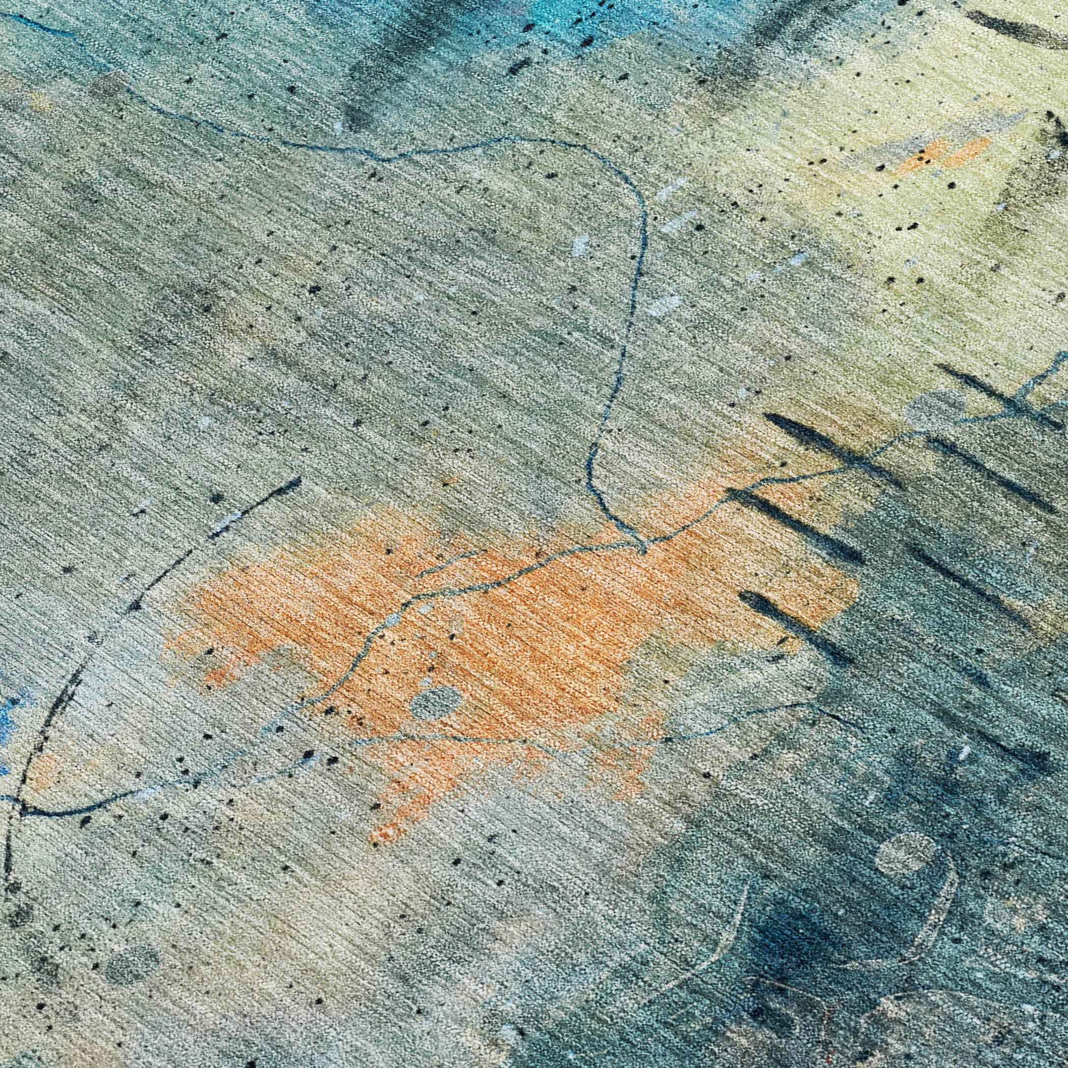 9' X 12' Teal Blue And Gold Abstract Washable Indoor Outdoor Area Rug