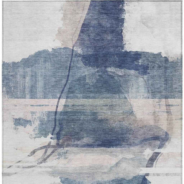 5' X 8' Blue And Ivory Abstract Washable Indoor Outdoor Area Rug