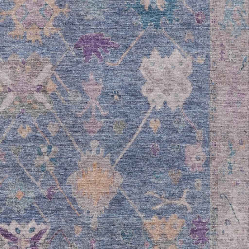 10' X 14' Blue And Purple Tribal Washable Indoor Outdoor Area Rug