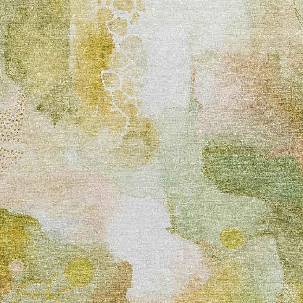 5' X 8' Fern Green Gold And Ivory Abstract Washable Indoor Outdoor Area Rug