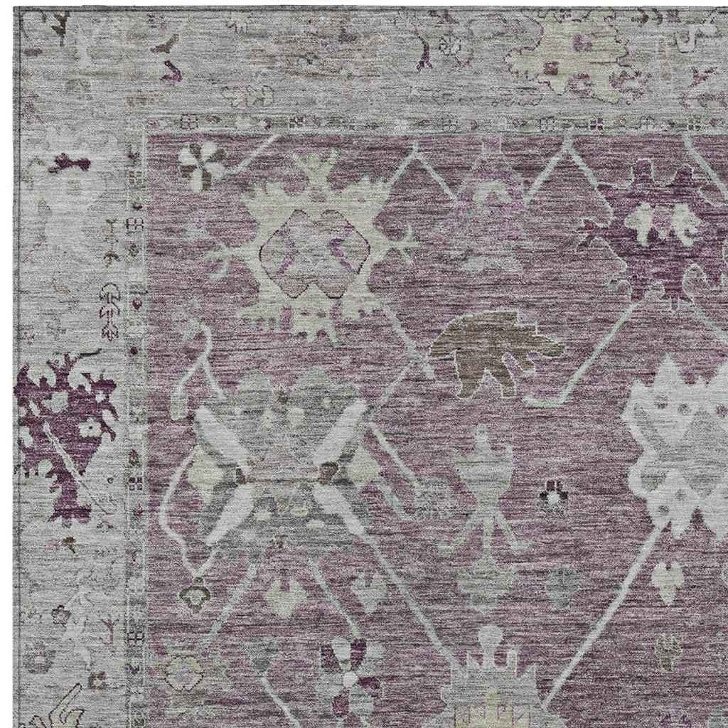 3' X 5' Merlot And Gray Tribal Washable Indoor Outdoor Area Rug