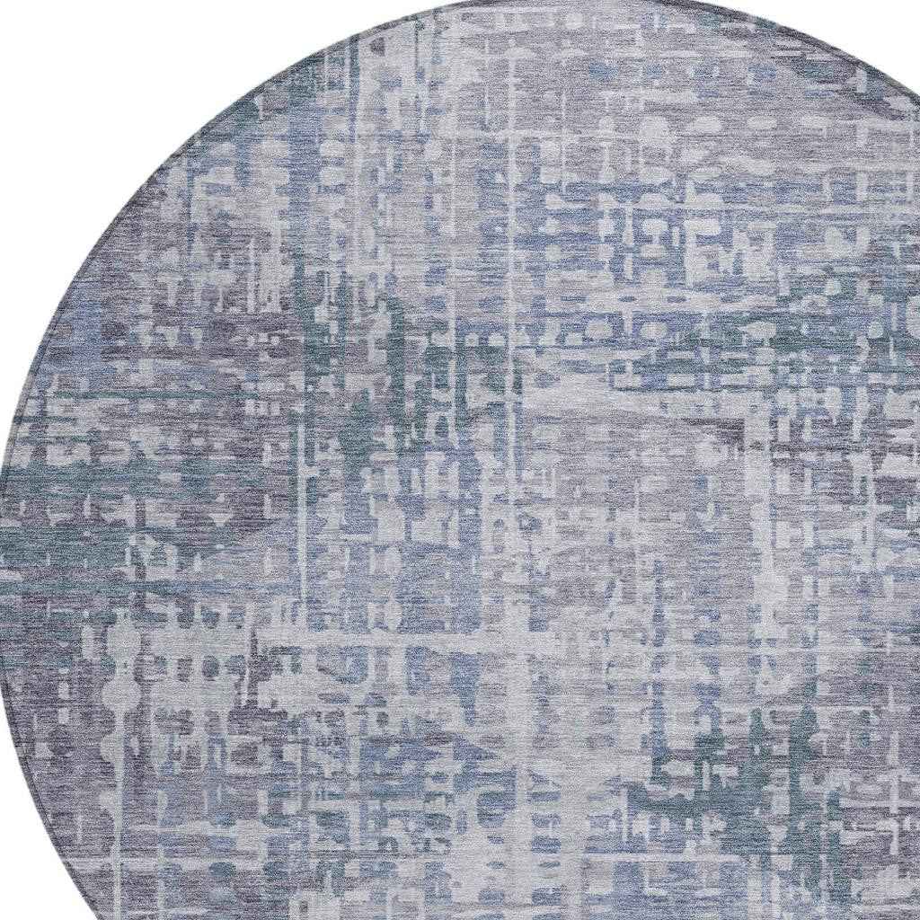 8' Blue And Purple Round Geometric Washable Indoor Outdoor Area Rug