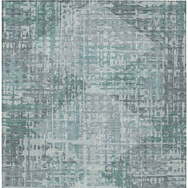 5' X 8' Teal Blue And Gray Geometric Washable Indoor Outdoor Area Rug