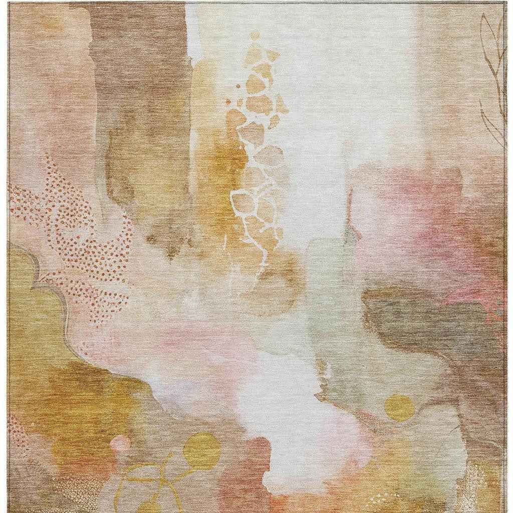 3' X 5' Mauve Copper And Ivory Abstract Washable Indoor Outdoor Area Rug