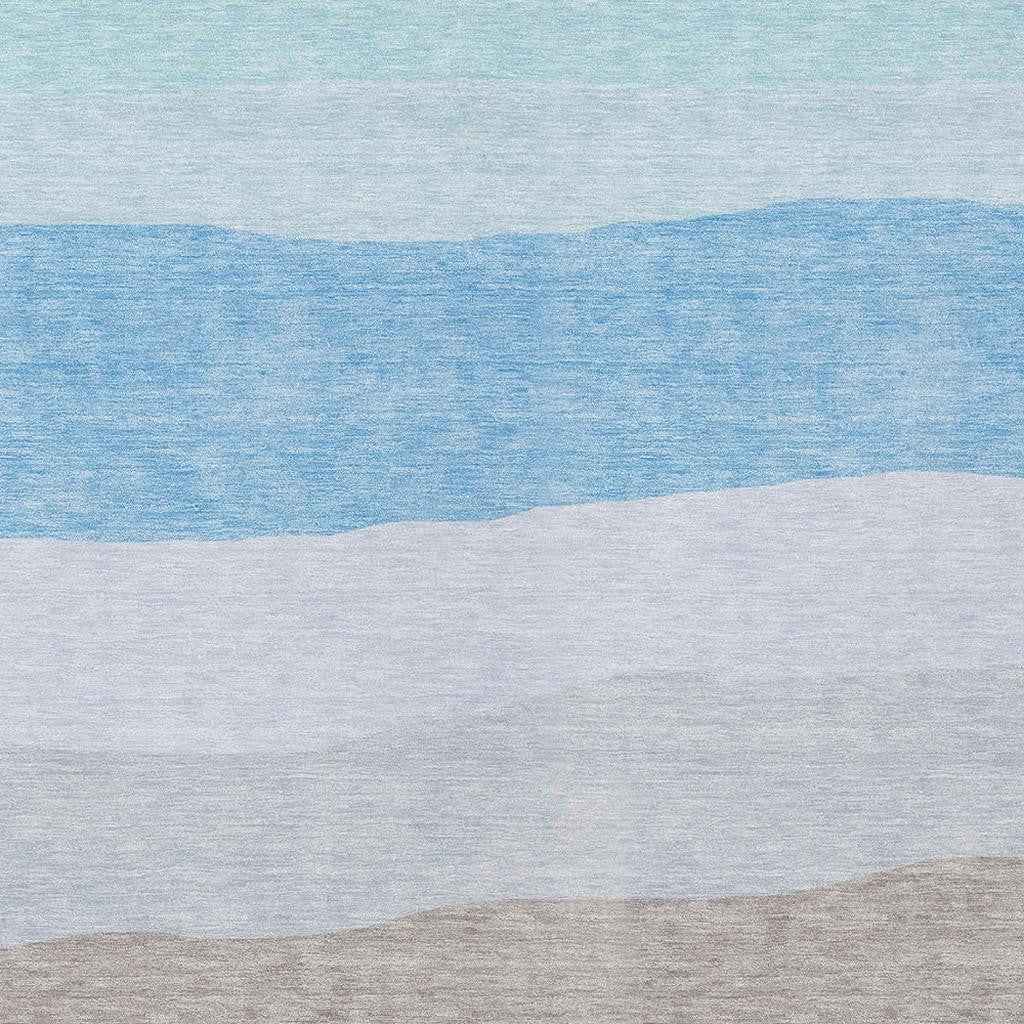 5' X 8' Green Blue And Gray Striped Washable Indoor Outdoor Area Rug