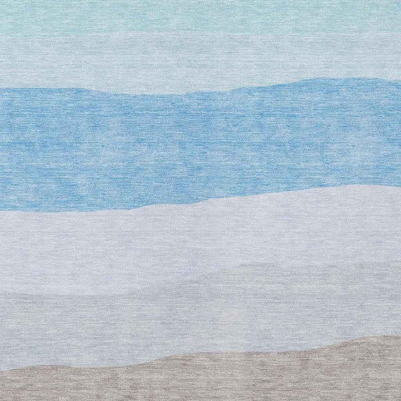 5' X 8' Green Blue And Gray Striped Washable Indoor Outdoor Area Rug