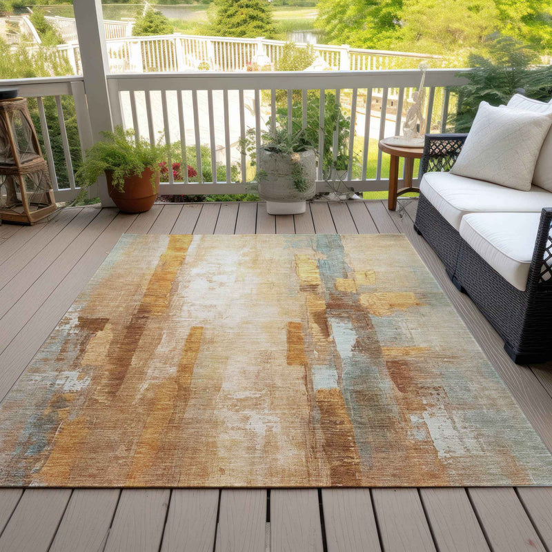 3' X 5' Copper And Ivory Abstract Washable Indoor Outdoor Area Rug