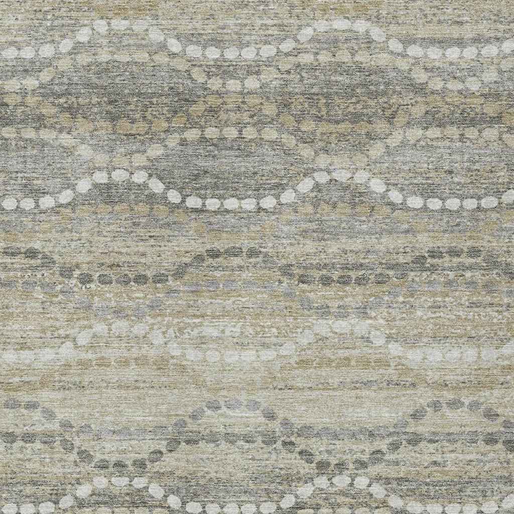 9' X 12' Pewter And Ivory Ogee Washable Indoor Outdoor Area Rug