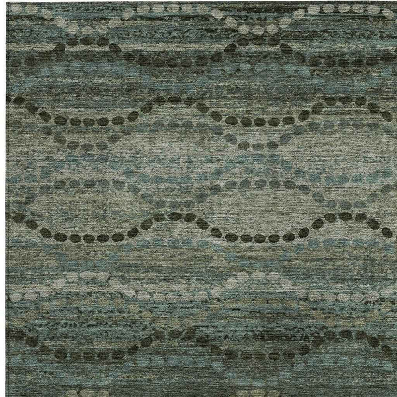 8' X 10' Artichoke Green And Gray Ogee Washable Indoor Outdoor Area Rug