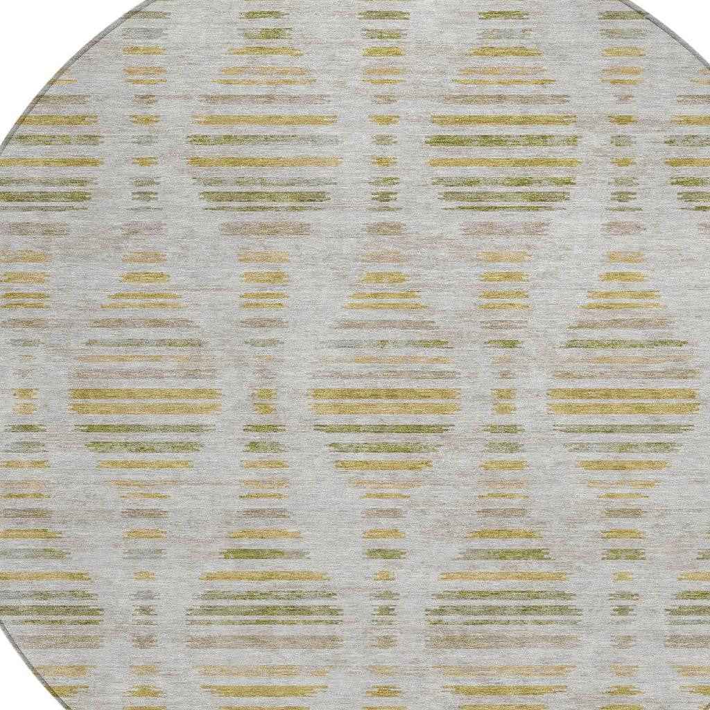 8' Ivory And Gold Round Striped Washable Indoor Outdoor Area Rug