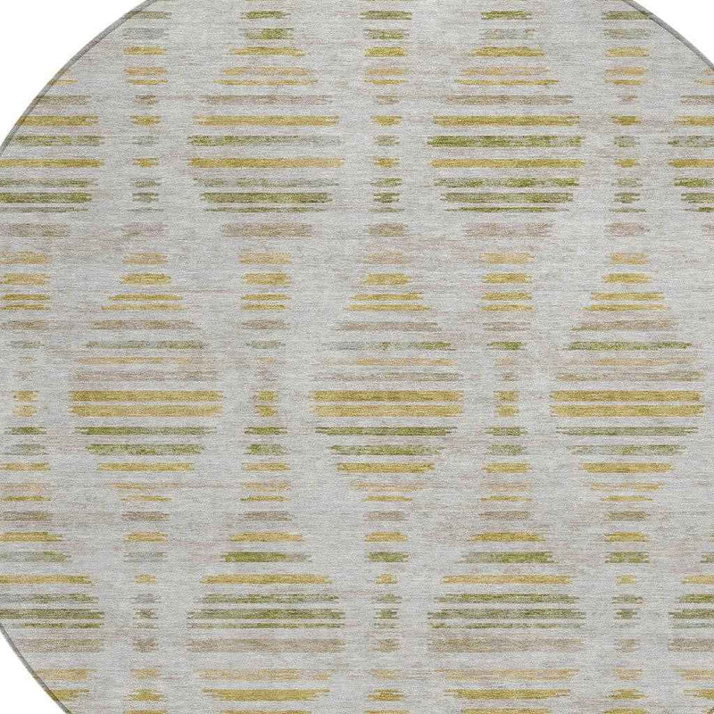 8' Ivory And Gold Round Striped Washable Indoor Outdoor Area Rug