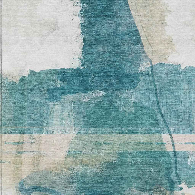 3' X 5' Teal Blue And Ivory Abstract Washable Indoor Outdoor Area Rug