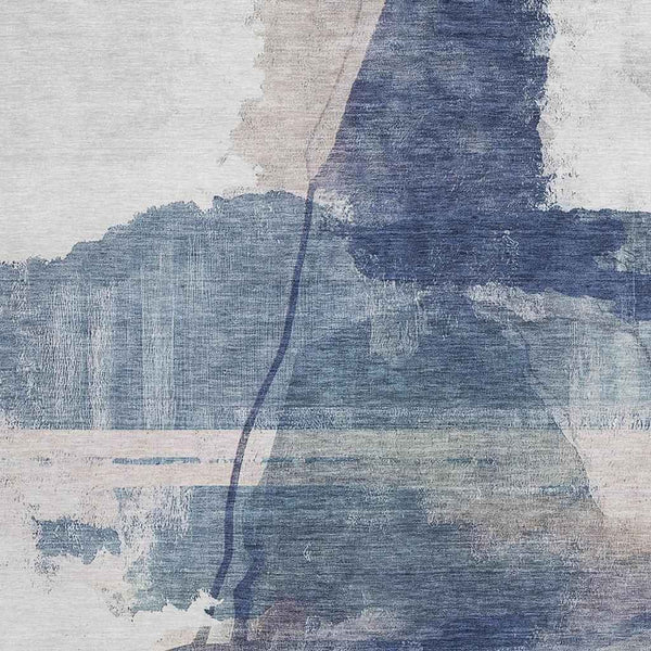 8' X 10' Blue And Ivory Abstract Washable Indoor Outdoor Area Rug Default Title