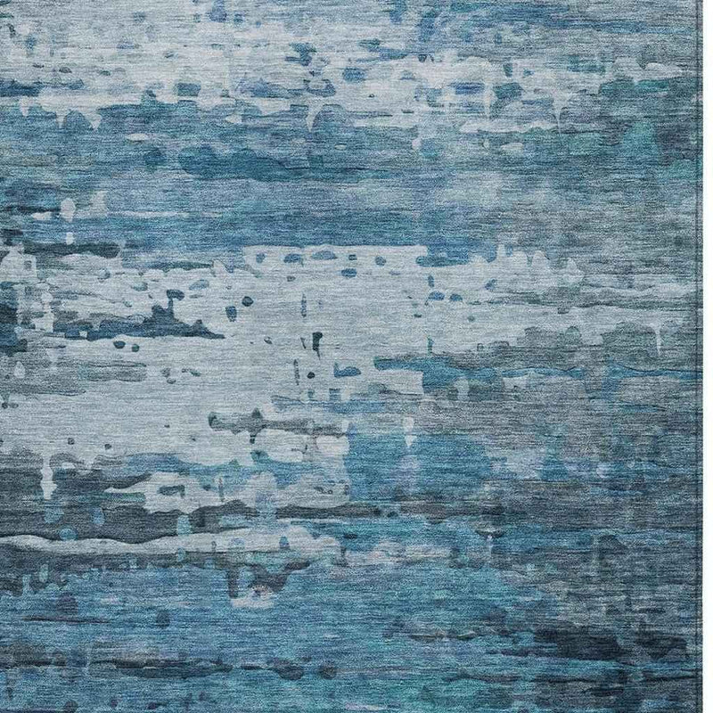 9' X 12' Blue And Ivory Abstract Washable Indoor Outdoor Area Rug