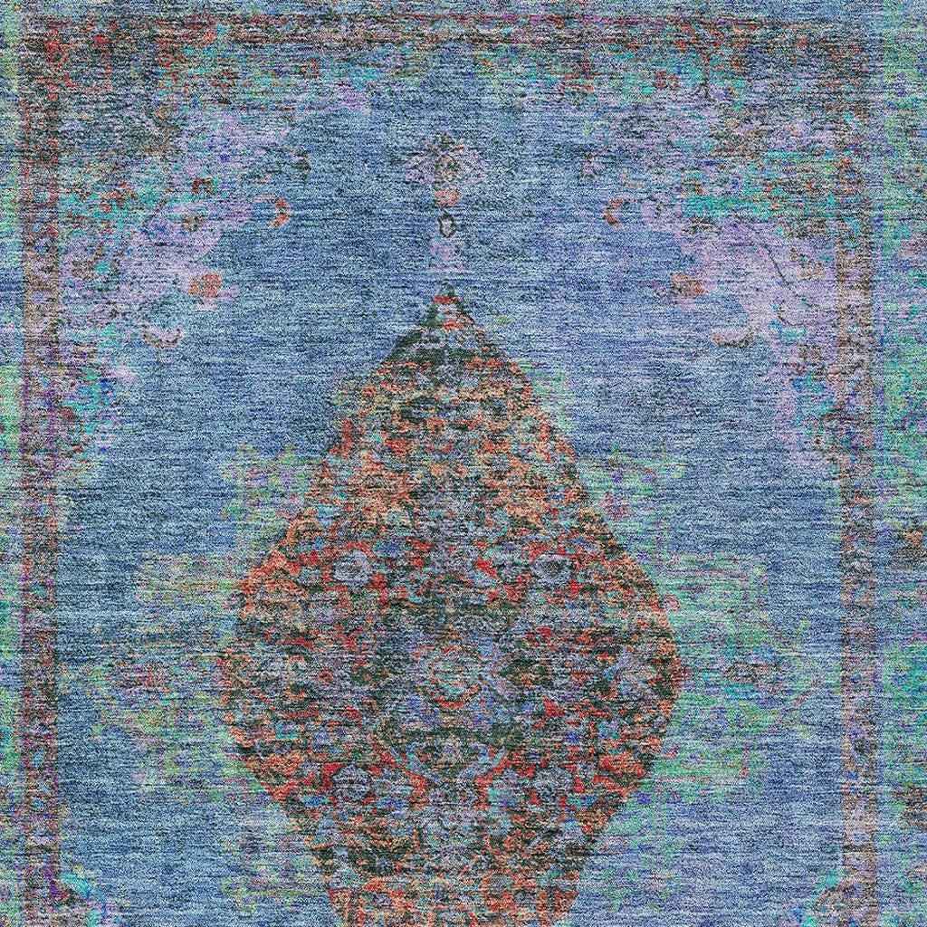 3' X 5' Blue And Rust Medallion Washable Indoor Outdoor Area Rug