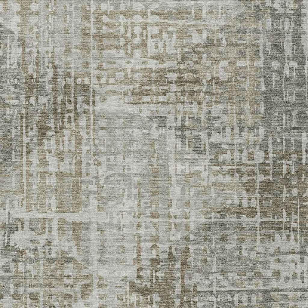 9' X 12' Pewter And Beige Geometric Washable Indoor Outdoor Area Rug