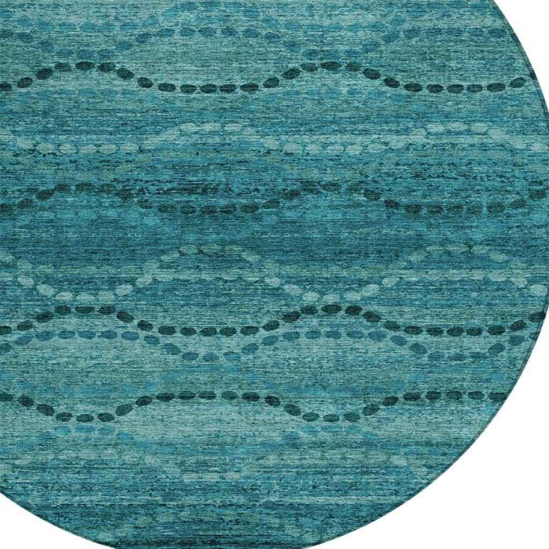 8' Turquoise And Aqua Round Ogee Washable Indoor Outdoor Area Rug