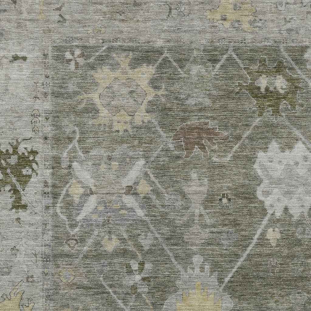 3' X 5' Pewter And Gold Tribal Washable Indoor Outdoor Area Rug