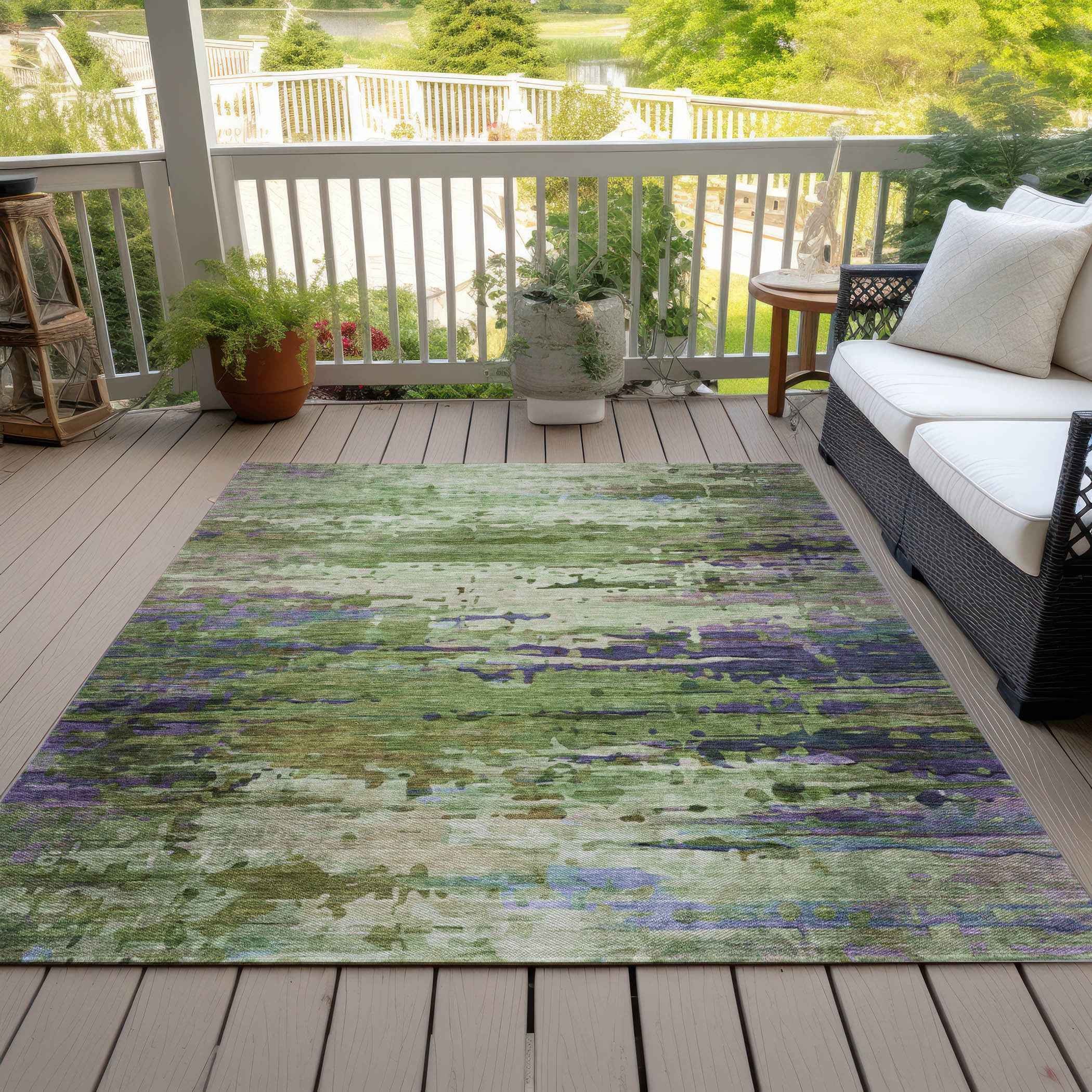 8' X 10' Green Lavender And Purple Abstract Washable Indoor Outdoor Area Rug