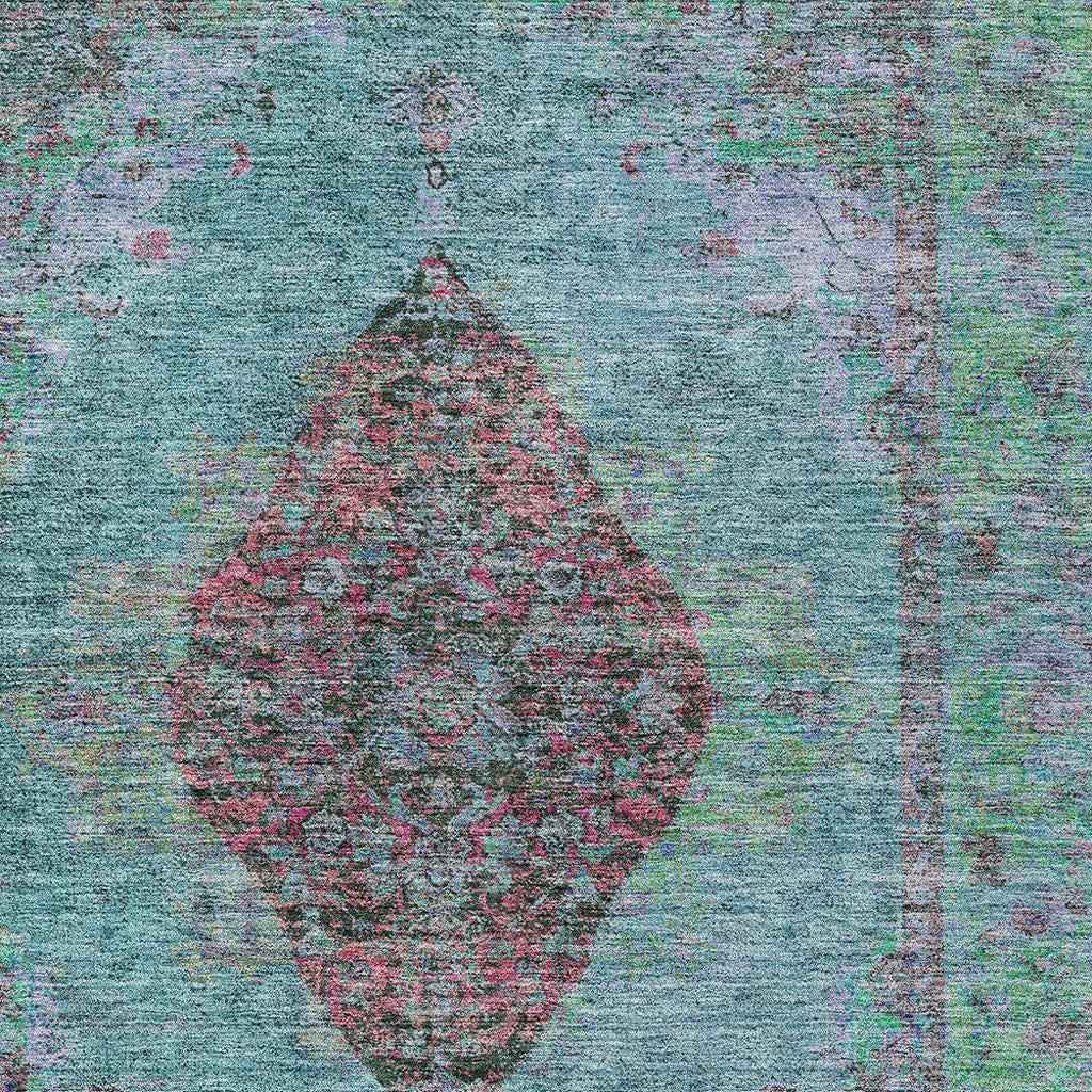 8' X 10' Aqua And Mauve Medallion Washable Indoor Outdoor Area Rug