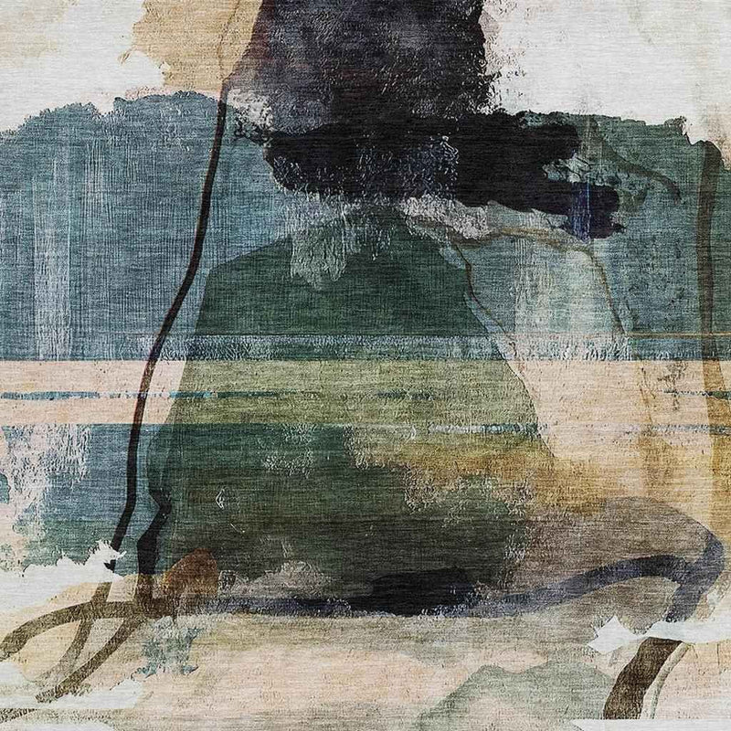 10' X 14' Green And Ivory Abstract Washable Indoor Outdoor Area Rug