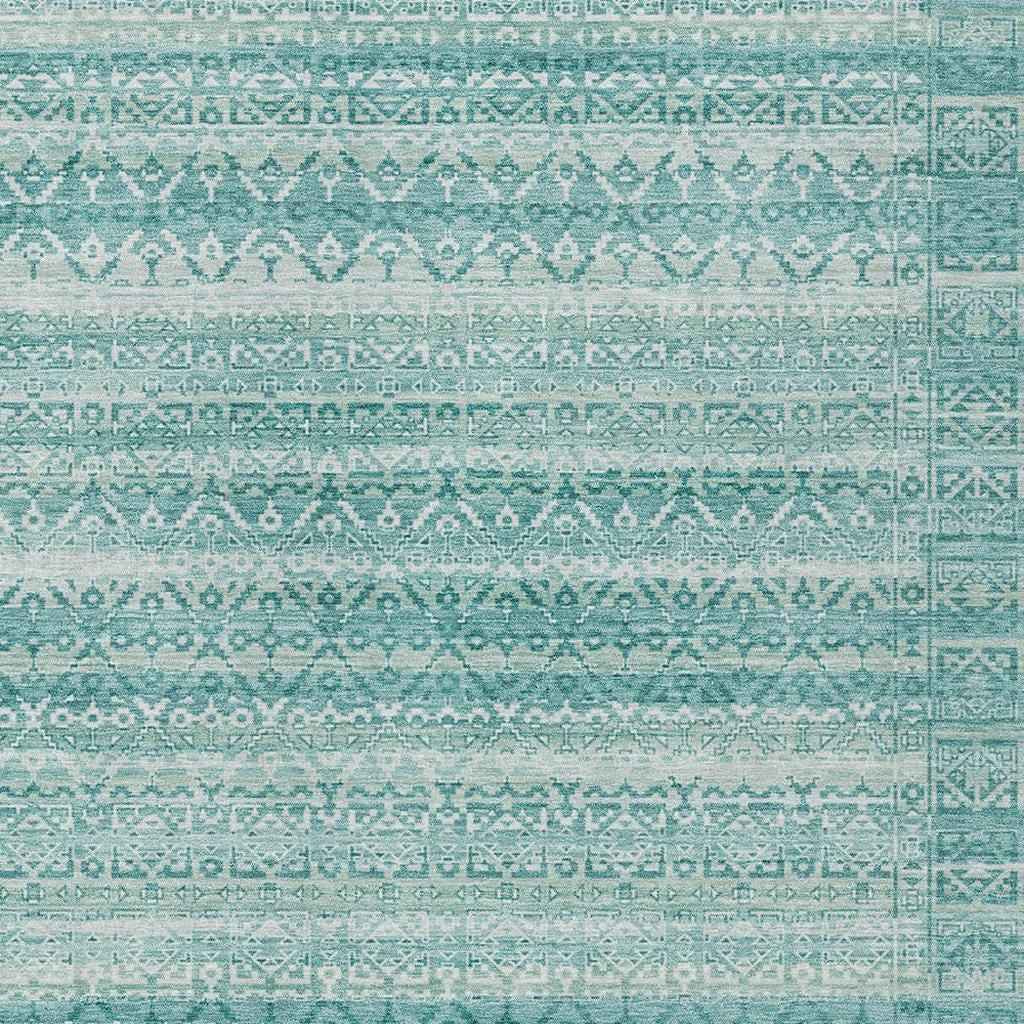 8' X 10' Aqua And Ivory Striped Washable Indoor Outdoor Area Rug