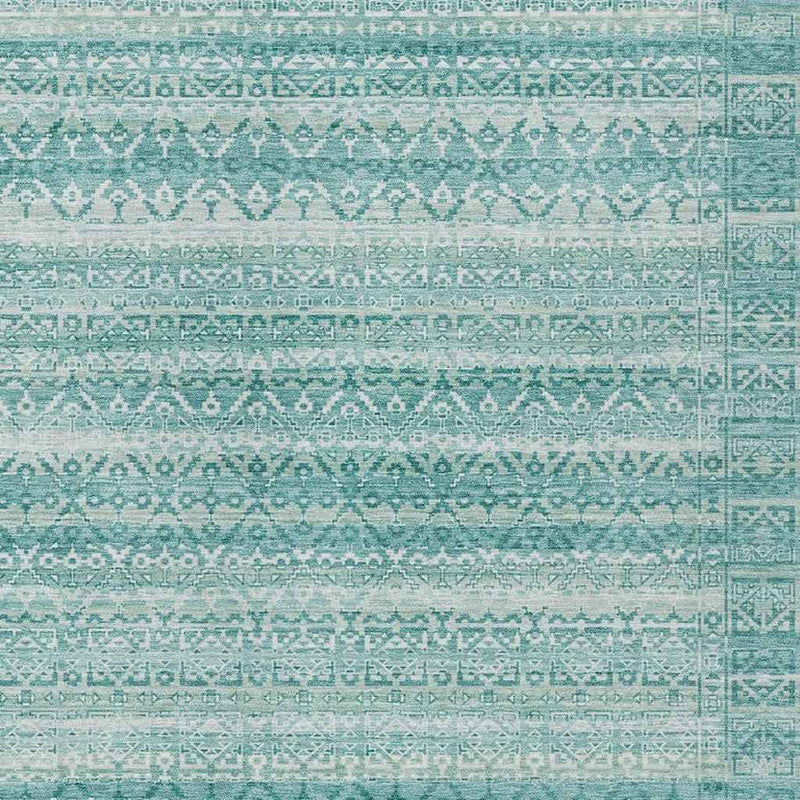 8' X 10' Aqua And Ivory Striped Washable Indoor Outdoor Area Rug