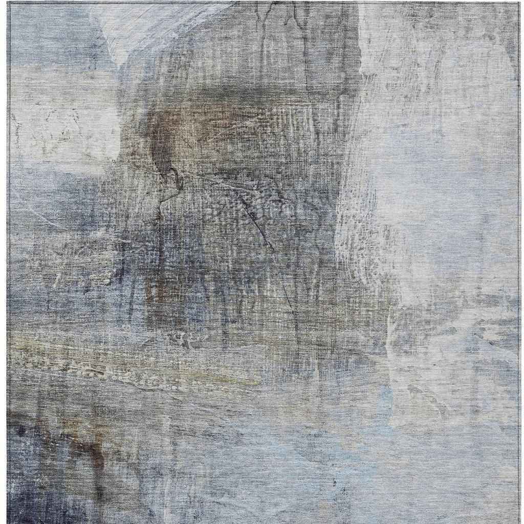 9' X 12' Sky Blue And Gray Abstract Washable Indoor Outdoor Area Rug