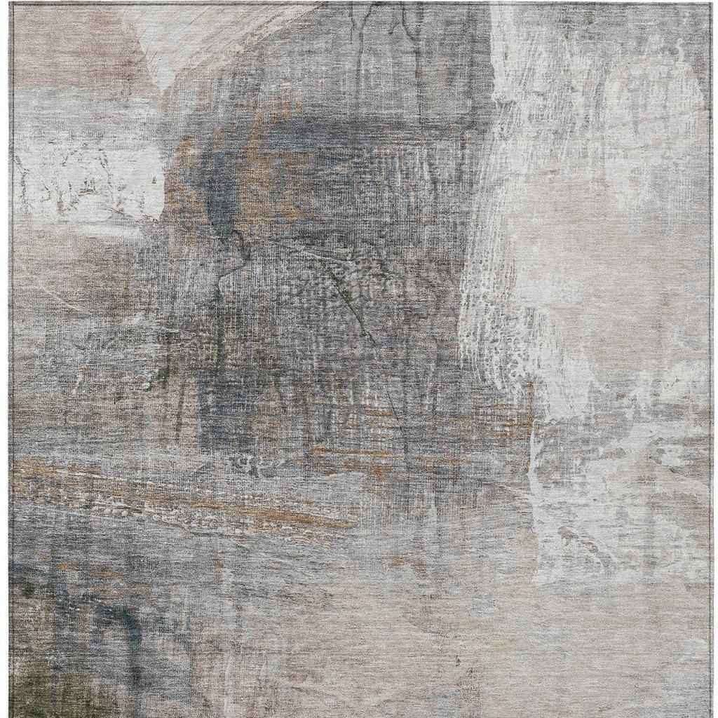 8' X 10' Beige And Gray Abstract Washable Indoor Outdoor Area Rug