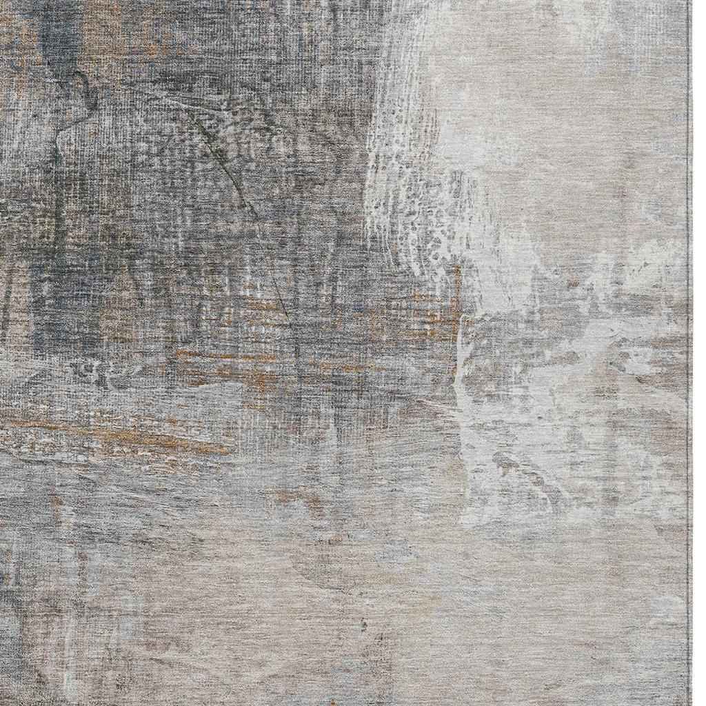 8' X 10' Beige And Gray Abstract Washable Indoor Outdoor Area Rug