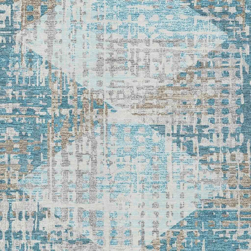 10' X 14' Teal Blue And Beige Geometric Washable Indoor Outdoor Area Rug