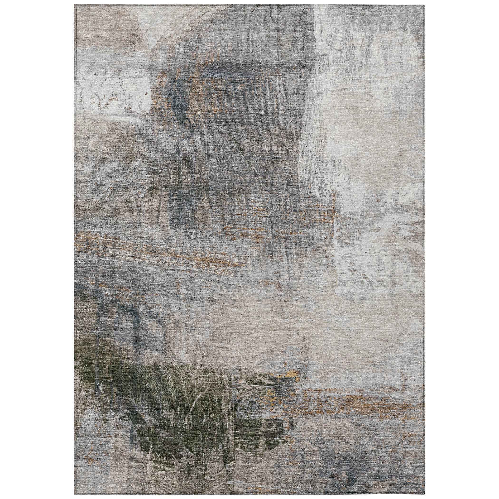 3' X 5' Beige And Gray Abstract Washable Indoor Outdoor Area Rug