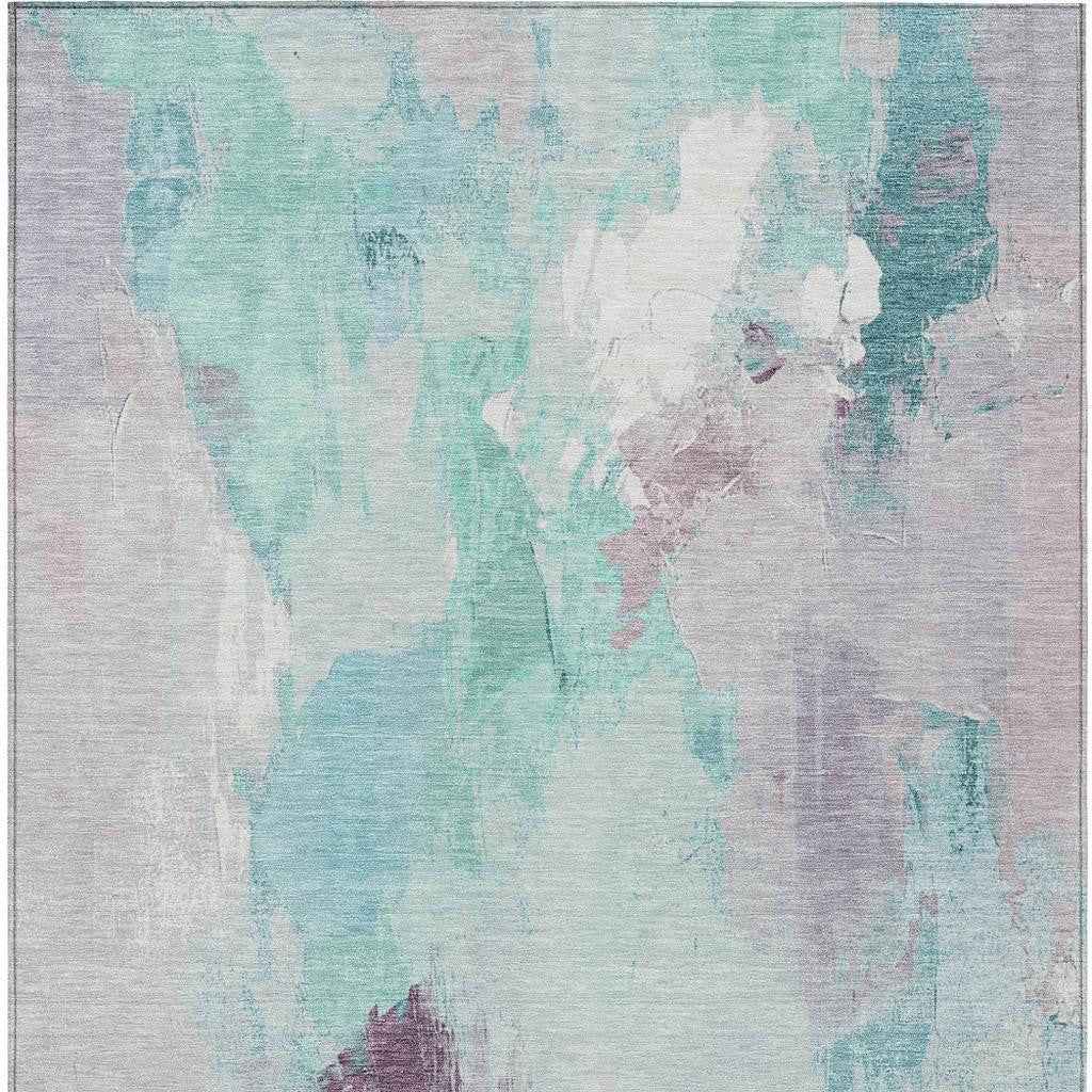 8' X 10' Teal Blue And Lavender Abstract Washable Indoor Outdoor Area Rug